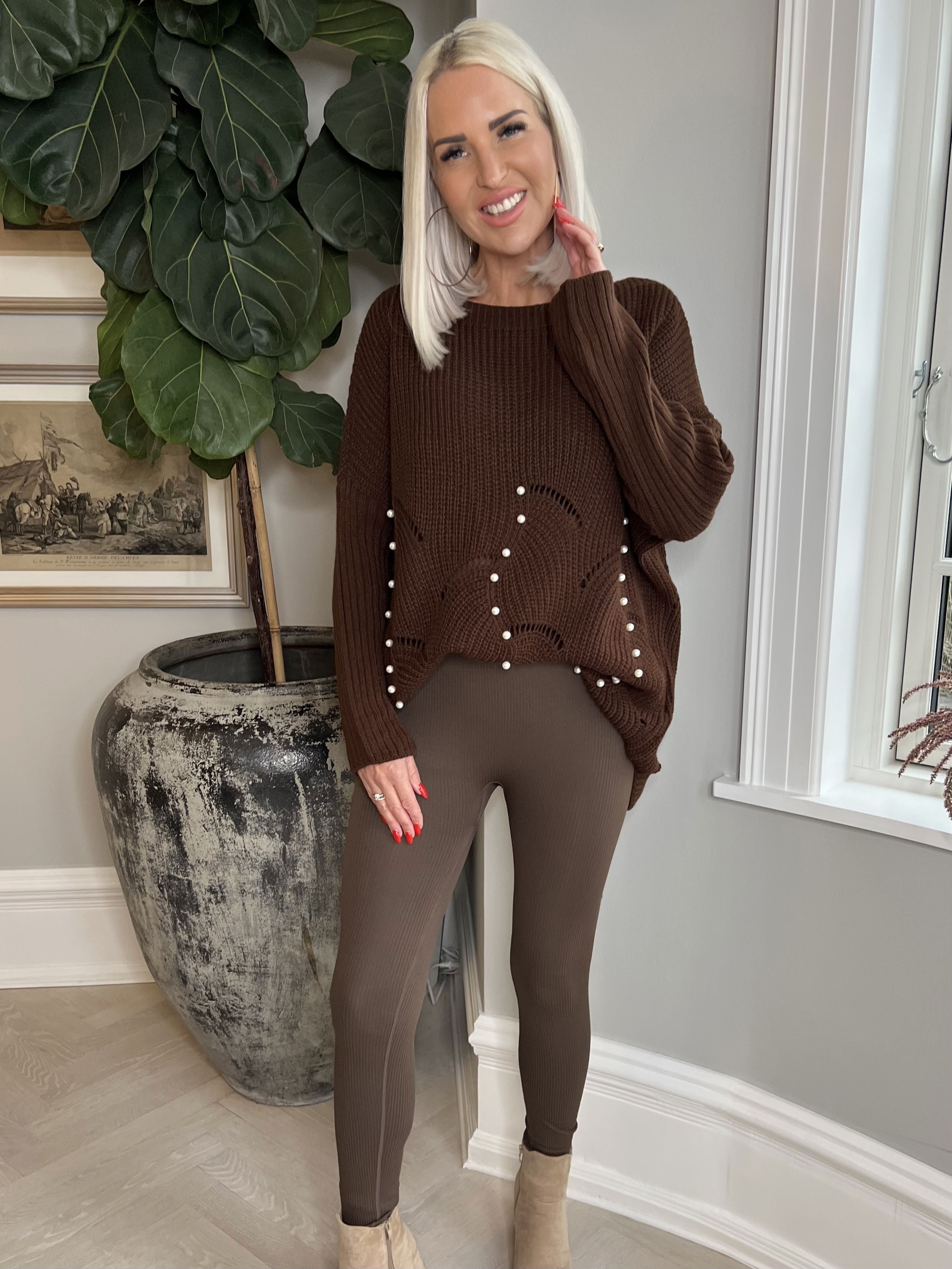 Laura - Elastiska leggings med hög midja - Brown